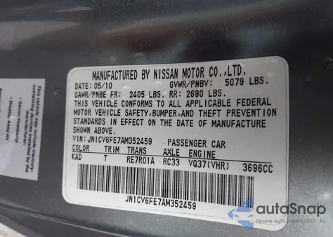 2010 Infiniti G37 z USA, uszkodzony, nr VIN JN1CV6FE7AM352459